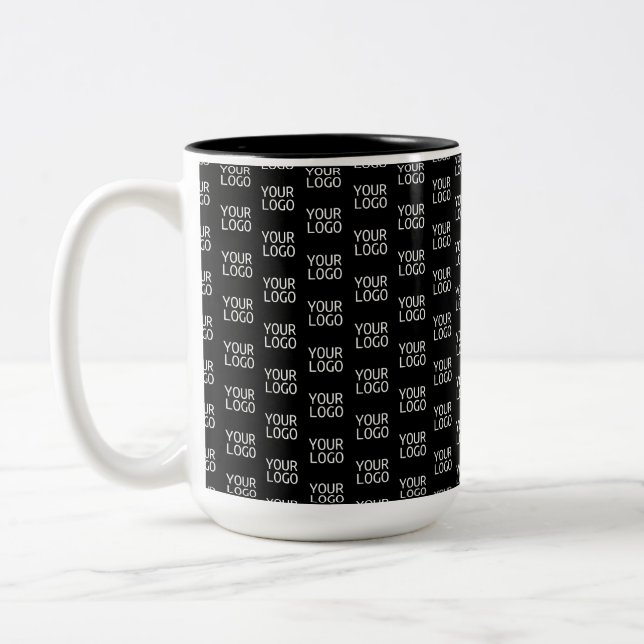 Your Business Logo | Stylish Half Step Pattern Two-Tone Coffee Mug (Left)