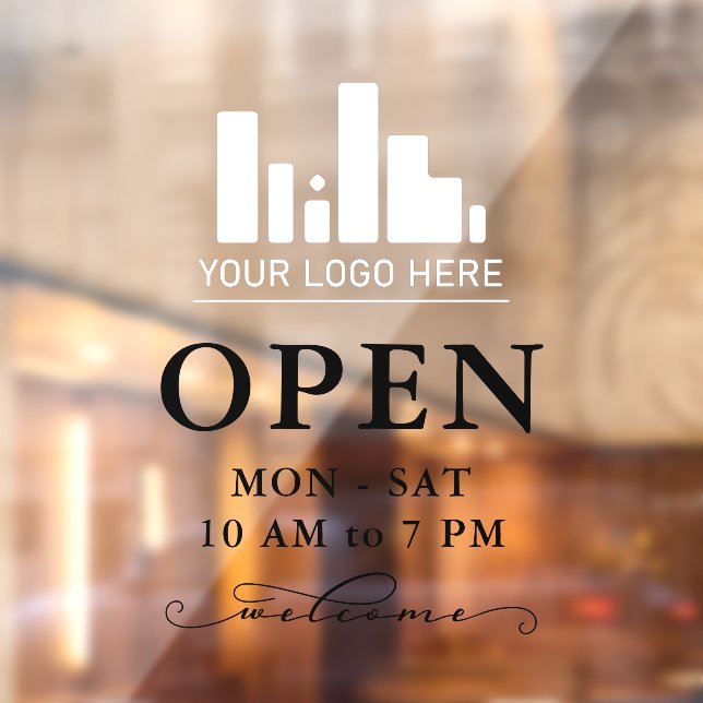 Your Business Logo Swirly Black Welcome Open Hours Window Cling (Sheet 2)