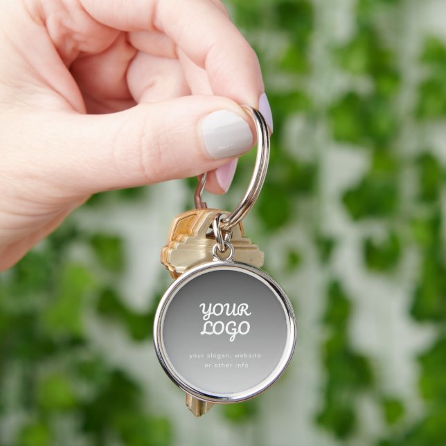 Your Business Logo & Text | Dark Grey Ombre  Keychain (Hand)