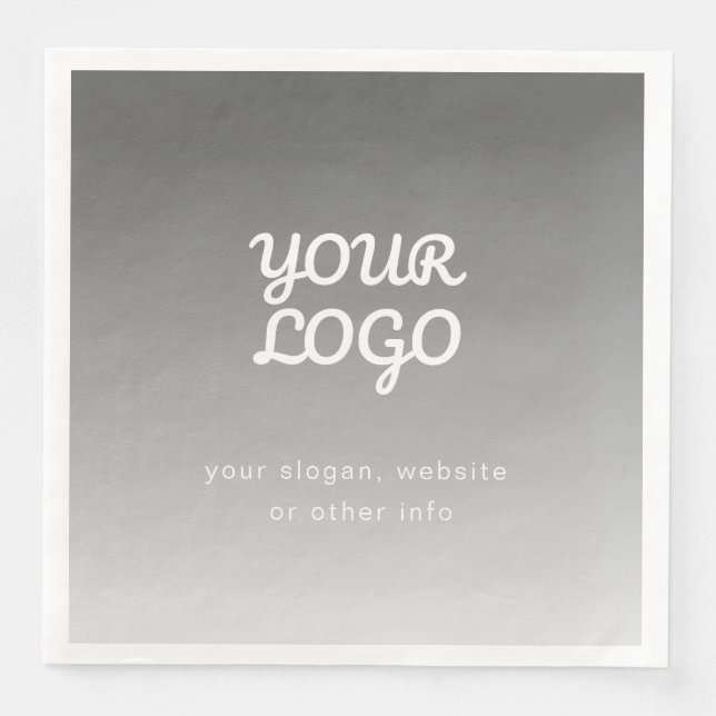 Your Business Logo & Text | Dark Grey Ombre  Paper Dinner Napkins (Front)