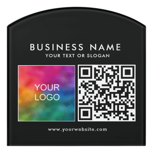 Your Business Logo Text QR Code Modern Trendy Door Sign