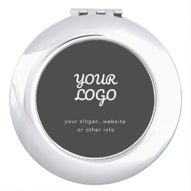 Your Business Logo & Text | Stylish Dark Grey Compact Mirror (Front)