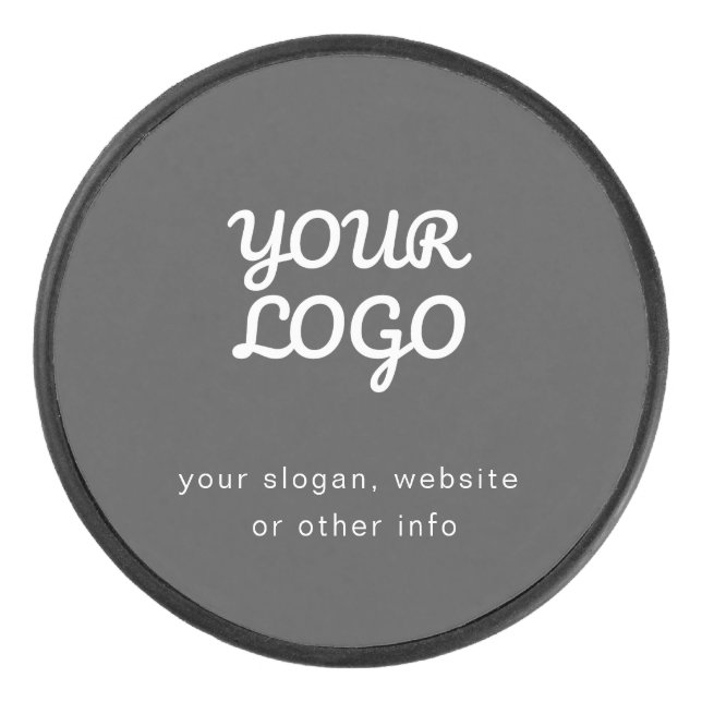 Your Business Logo & Text | Stylish Dark Grey Hockey Puck (Front)