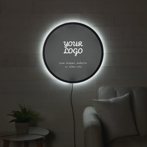 Your Business Logo  Text  Stylish Dark Grey LED Sign