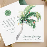 Your Business Logo Tropical Palm Tree Christmas Note Card<br><div class="desc">A modern stylish holiday flat greeting card with modern and handwritten script typography featuring a decorated Palm Tree. Easily customize this card by clicking the "Personalize" button. Whether you're expressing gratitude, extending best wishes, or simply sharing the spirit of the season, our Custom Palm Tree Business Christmas Greetings Card is...</div>