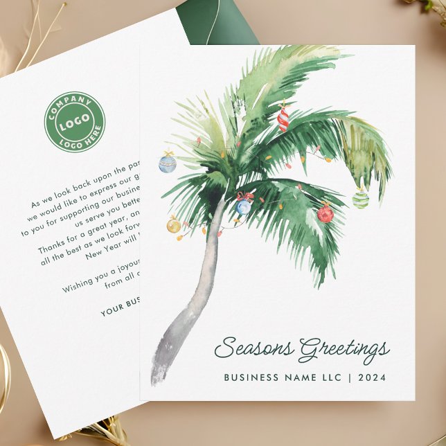 Your Business Logo Tropical Palm Tree Christmas Note Card (Business Logo Christmas Holidays Greetings)