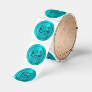 Your Business Logo Turquoise Blue Metallic Classic Round Sticker