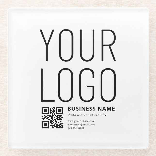Your Business Logo w/Editable QR code & Text Glass Coaster (Front)