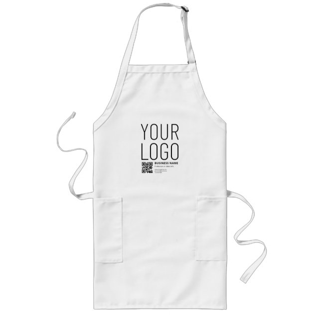 Your Business Logo w/Editable QR code & Text Long Apron (Front)