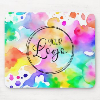 Your Business Logo Watercolor Splashed Paint Mouse Pad by designs4you at Zazzle