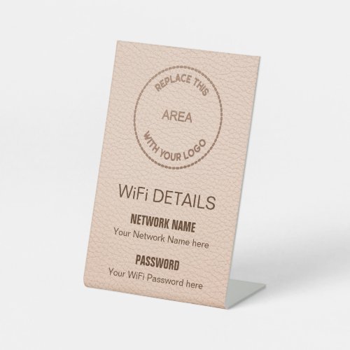 Your Business Logo Wifi Details Cream Faux Leather Pedestal Sign