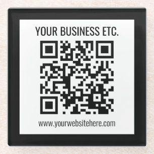 Your Business Name & Editable QR Code Glass Coaster