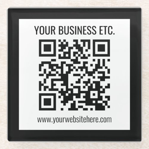 Your Business Name  Editable QR Code Glass Coaster
