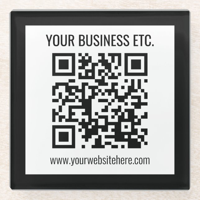 Your Business Name & Editable QR Code Glass Coaster (Front)