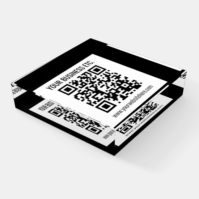 Your Business Name & Editable QR Code Paperweight (Angled)