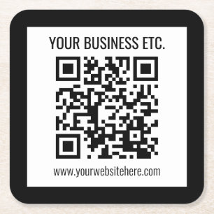 Your Business Name & Editable QR Code Square Paper Coaster