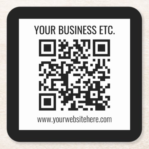 Your Business Name  Editable QR Code Square Paper Coaster