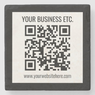 Your Business Name & Editable QR Code Stone Coaster