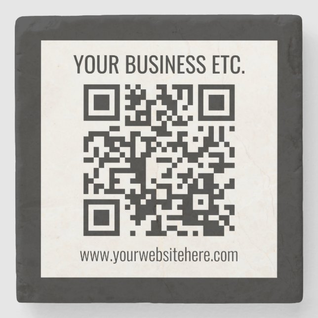 Your Business Name & Editable QR Code Stone Coaster (Front)