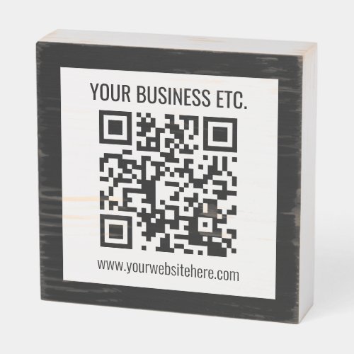 Your Business Name  Editable QR Code Wooden Box Sign