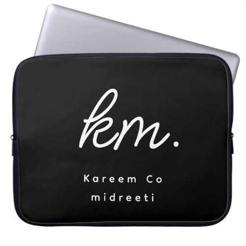 Your Business Name Initial Black  white modern Laptop Sleeve