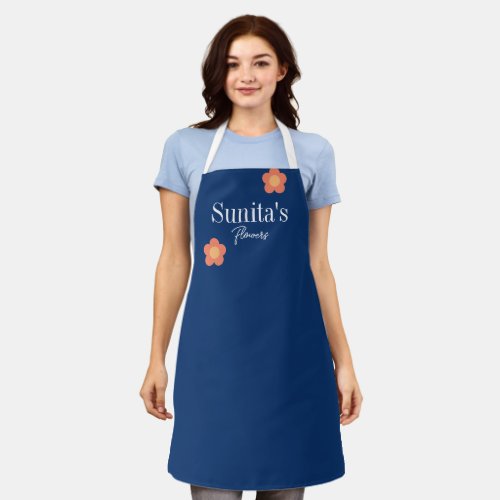Your Business Name Navy Coral Flowers Apron