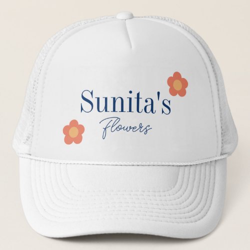Your Business Name Navy Coral Flowers Trucker Hat