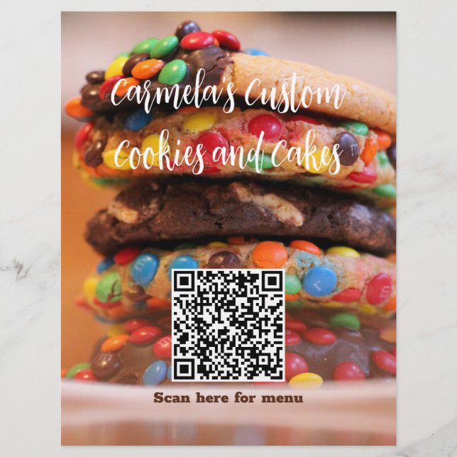 Your Business Name Text with Menu QR Code Cookie  Flyer (Front)
