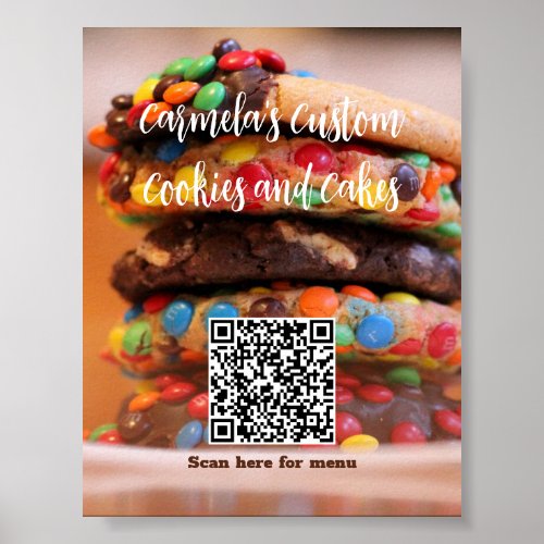 Your Business Name Text with Menu QR Code Cookie  Poster