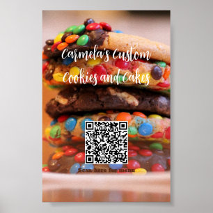 Your Business Name Text with Menu QR Code Cookie  Poster