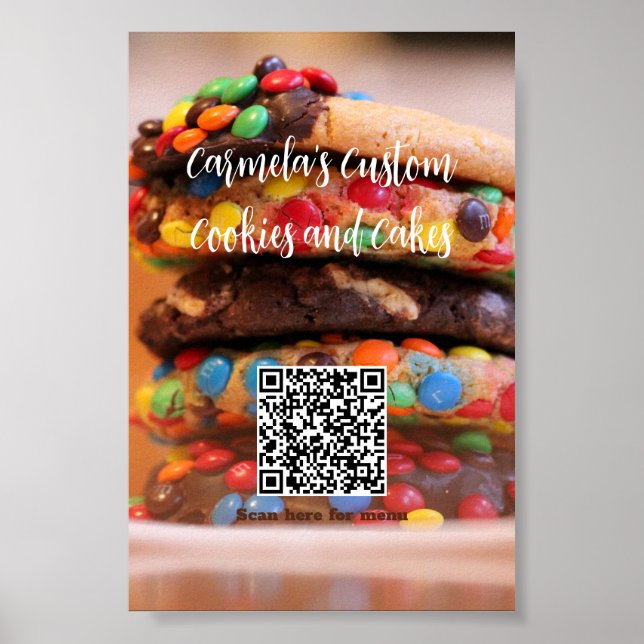 Your Business Name Text with Menu QR Code Cookie  Poster (Front)