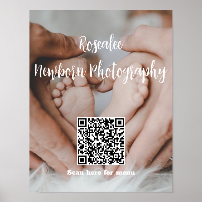 Your Business Name Text with Menu QR Code Photo Poster (Front)