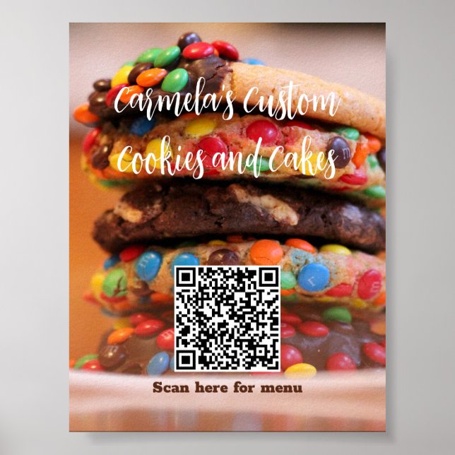 Your Business Name Text with Menu QR Code Photo Poster (Front)