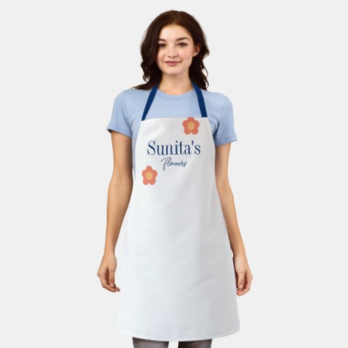 Your Business Name White Navy Coral Flowers Apron