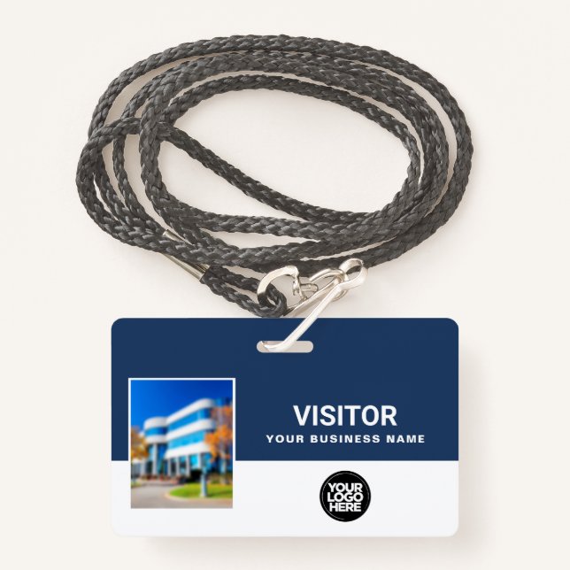 Your Business Visitor Photo Bar Code, Logo Lanyard Badge (Front with Lanyard)