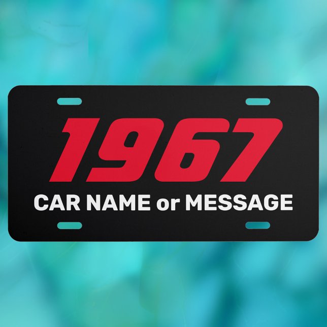 Your Car Year & Name, Large Red Numbers, Black License Plate (Creator Uploaded)