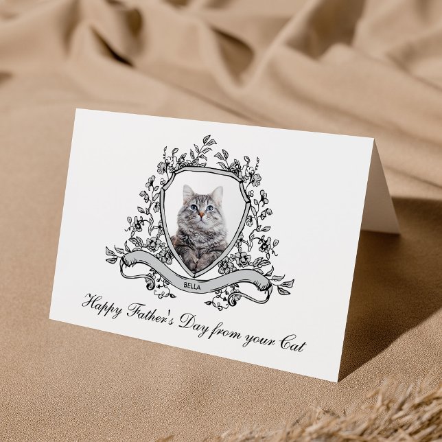 Your Cat in a Chinoiserie Crest Happy Father's Day Holiday Card (Creator Uploaded)