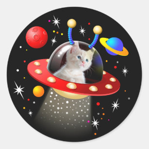 Your cat in a UFO Flying Saucer SciFi Scene Classic Round Sticker