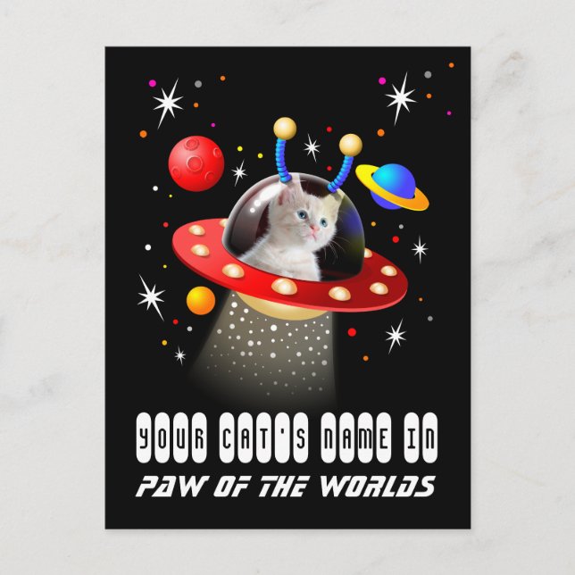 Your Cat in an Alien Spaceship UFO Sci Fi Scene Postcard (Front)