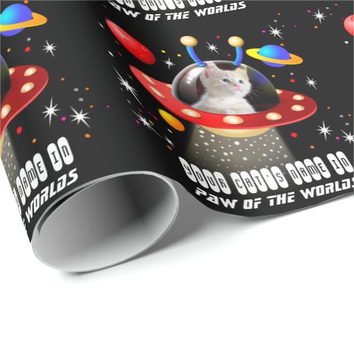 Your Cat in an Alien Spaceship UFO Sci Fi Scene Wrapping Paper