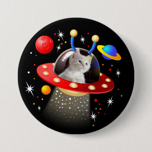 YOUR CAT on a personalized UFO SciFi  Button