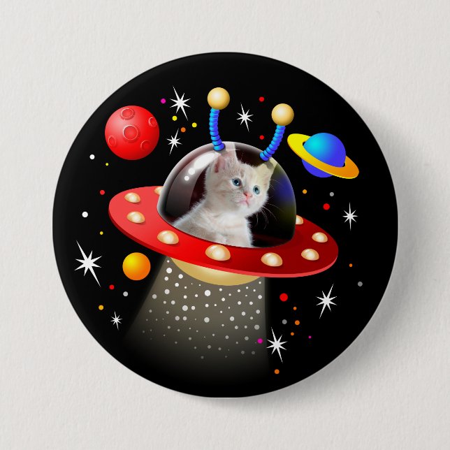 YOUR CAT on a personalized UFO SciFi  Button (Front)