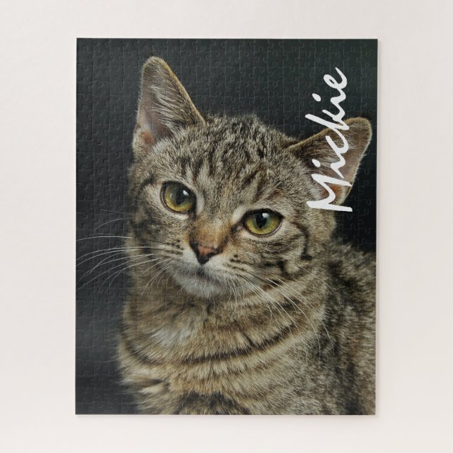 Your Cat Pet Photo Personalized Name Cat Lady Jigsaw Puzzle (Vertical)