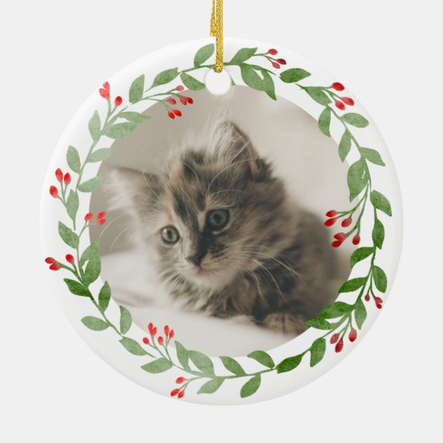Your Cat Photo 1st Christmas in FurEver Home Ceramic Ornament (Back)