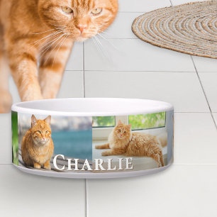 Your Cat Photo Collage Custom Name Bowl