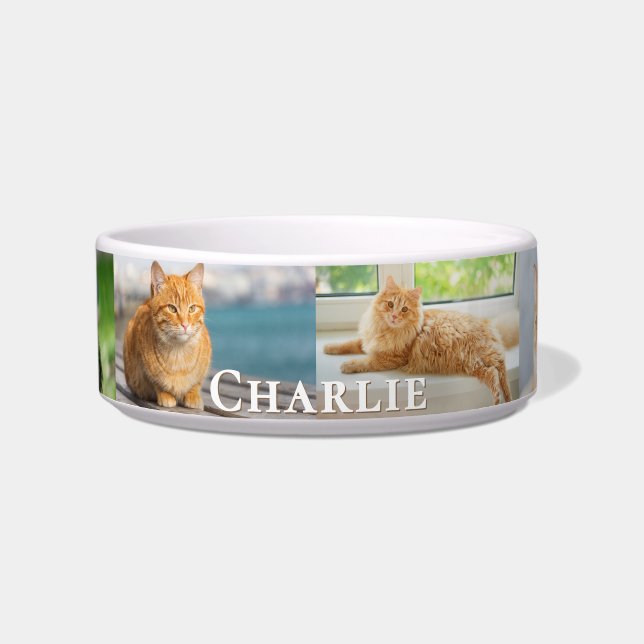 Your Cat Photo Collage Custom Name Bowl (Front)