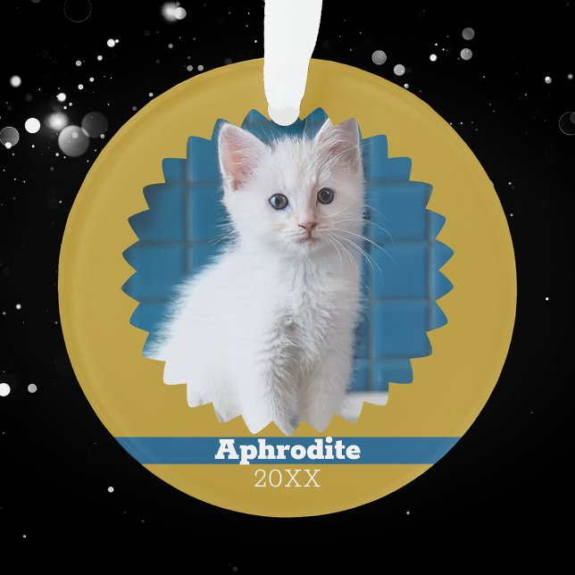 Your Cat Photo on Golden Yellow Ochre Holiday Ornament (Creator Uploaded)