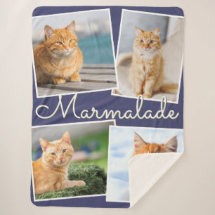 Your Cat Photos and Pet's Name Personalized Sherpa Blanket