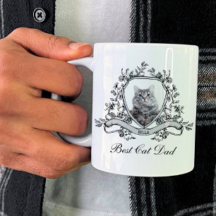 Your Cat's Photo in a Floral Crest Best Cat Dad Coffee Mug