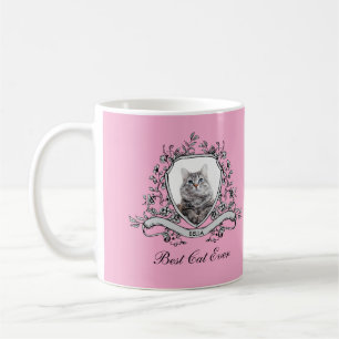 Your Cat's Photo in a Floral Crest Best Cat Ever Coffee Mug